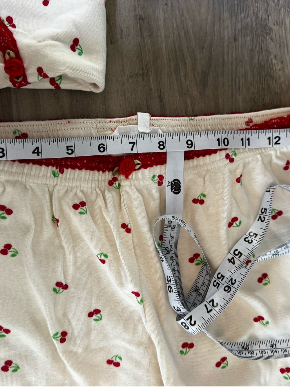 Cream and Red Cherry Print Crop Tank Pajama Top - Picture 6 of 8